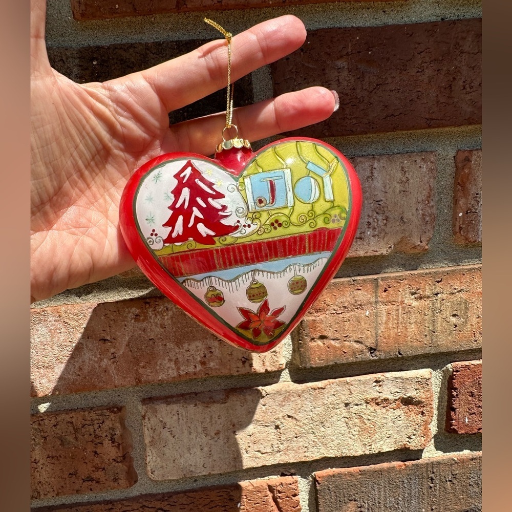 Pier 1 Li Bien Heart Shape Glass Ornament JOY NOEL 2008 Original Red Box